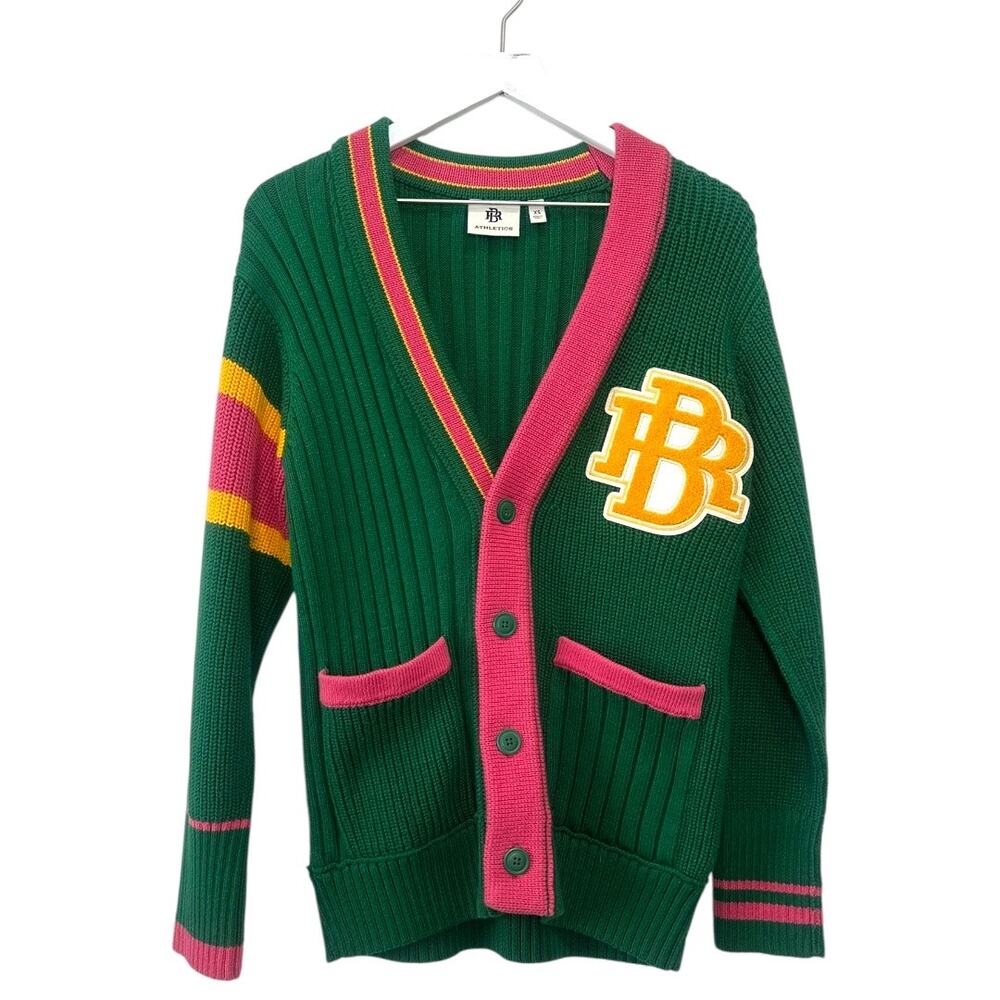 Banana Republic Athletics Varsity Logo Cardigan Green Pink Yellow Size XS